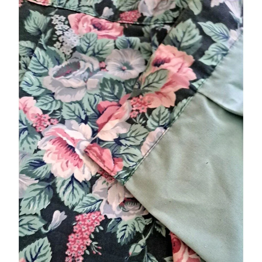 Arched Valance Curtain Set Angled Green Pink Roses Cottage Romance 43x28
